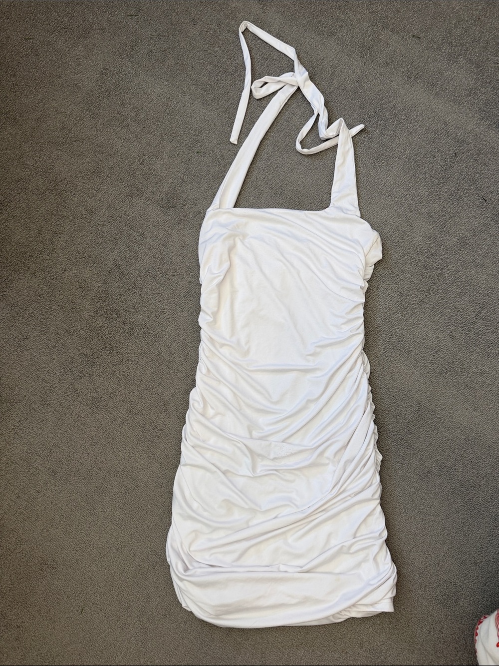 White Ruched Bodycon Mini Dress - Sleek Party Dress - Picture 8 of 13